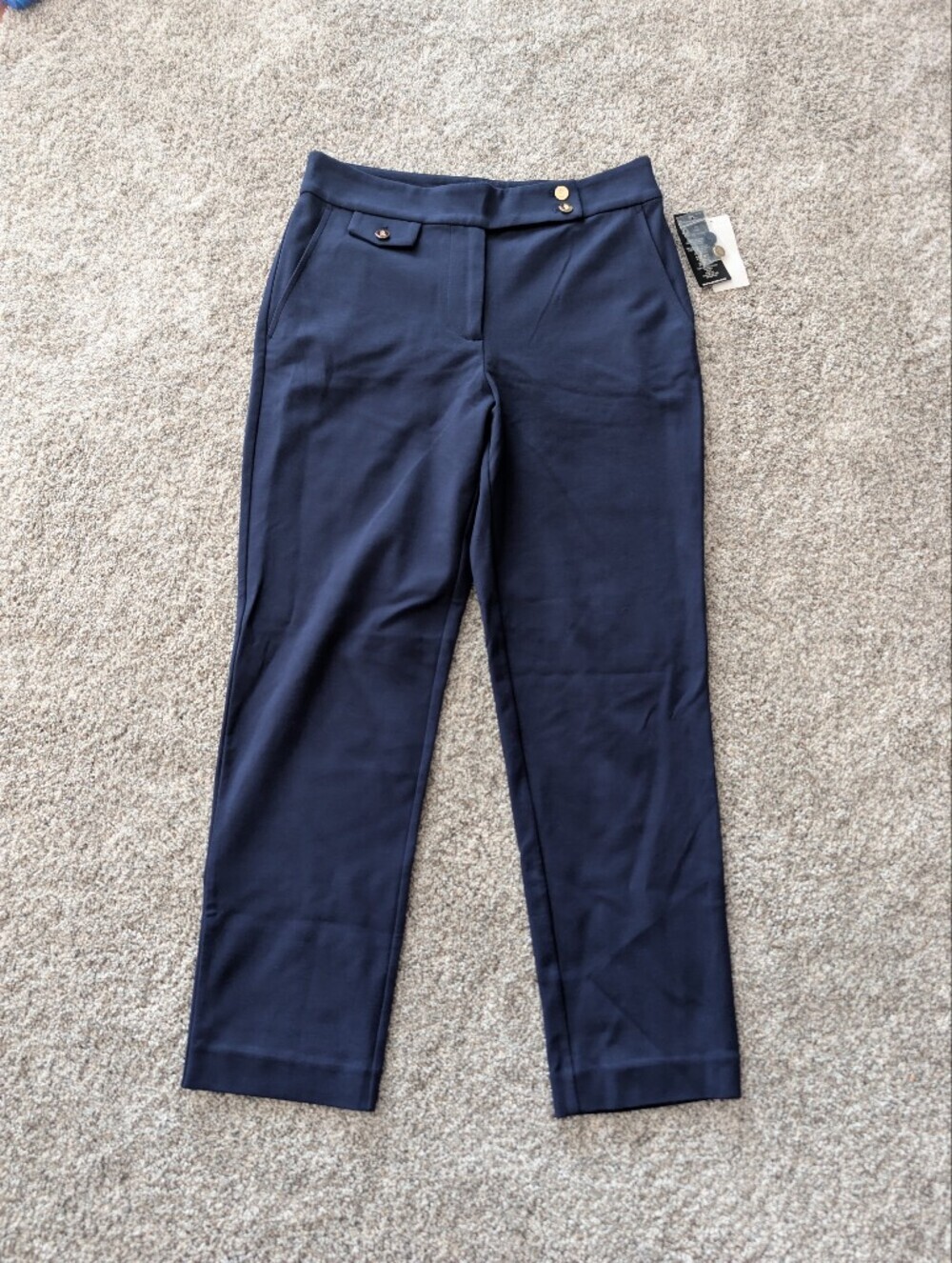 NWT Lauren Ralph Lauren Navy Gold Crest Button Ankle Pants Size Large